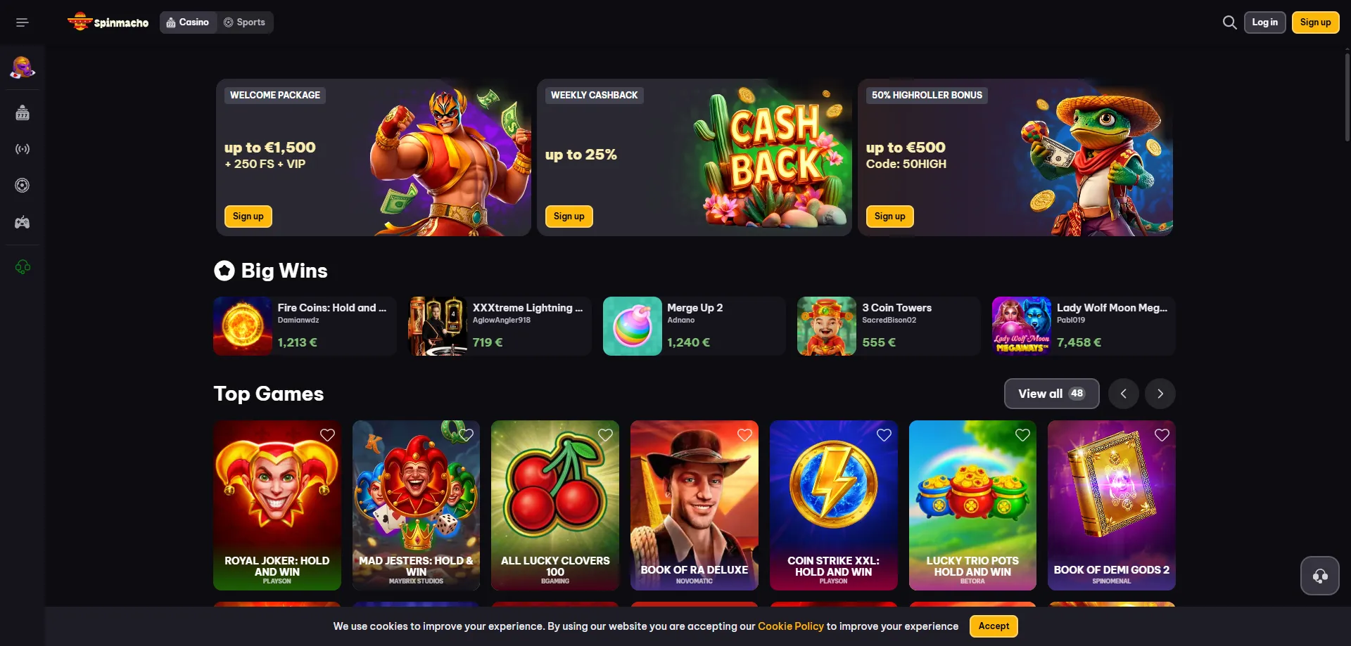 SpinMacho Casino panoramica homepage &ndash; casin&ograve; online Italia 2025