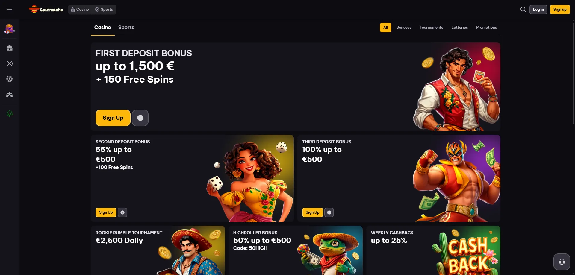 SpinMacho Casino bonus benvenuto fino a &euro;1.500 e 250 giri gratis